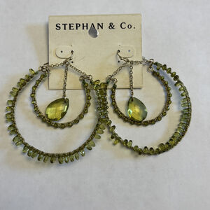 Stephan & Co. Green Crystal Beaded Double Hoop Drop Earrings NWT